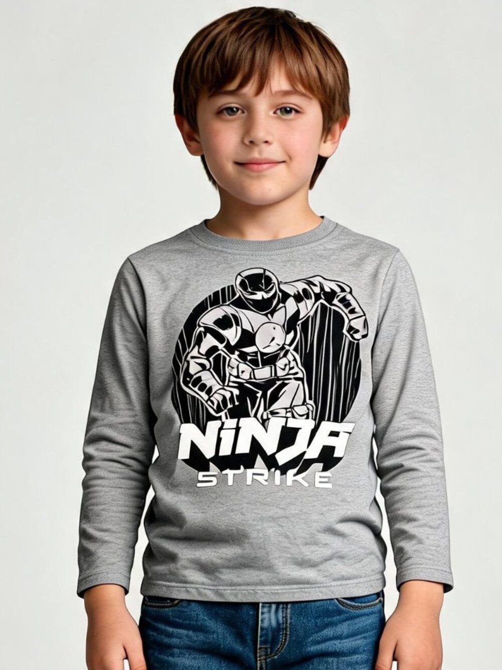 OshKosh boys gray Ninja Strike graphic long sleeve tee cotton size 6